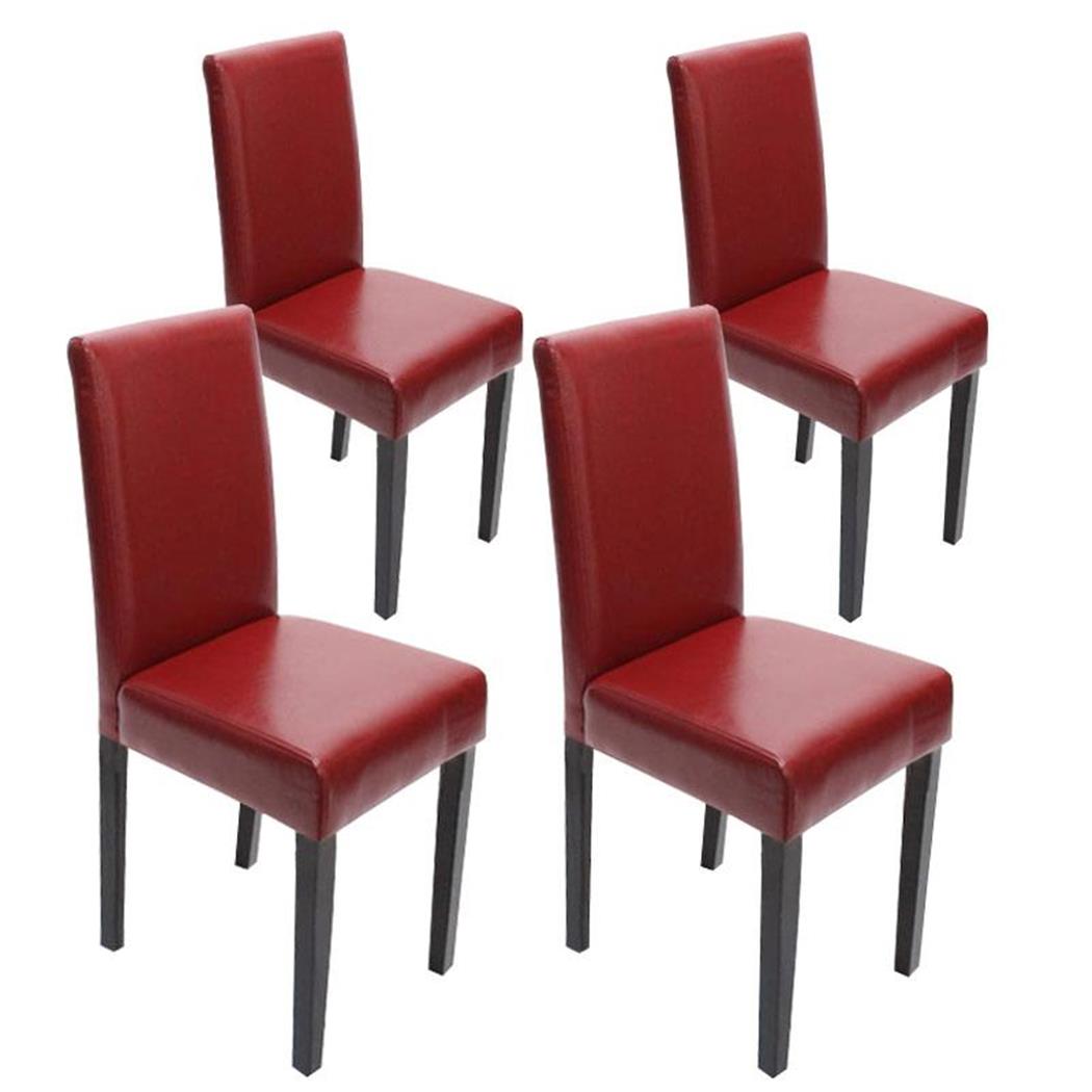 Set van 4 Eetkamerstoelen LITAU ECHT LEDER, Prachtig Ontwerp, Rood, Donkerhouten Poten