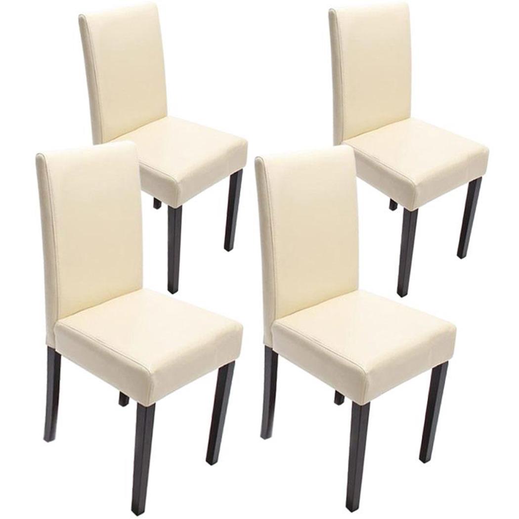 Set van 4 Eetkamerstoelen LITAU ECHT LEDER, Prachtig Ontwerp, Beige, Donkerhouten Poten