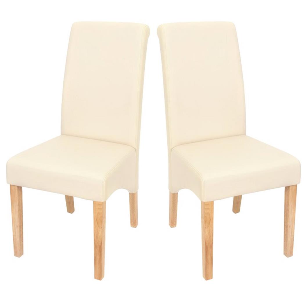 SET van 2 Eetkamerstoelen TURIJN, Kwaliteit en Stijl, Bekleed met Beige Leder en Lichthouten Poten