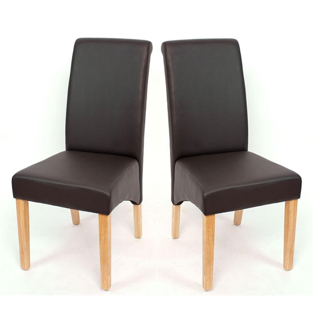 SET van 2 Eetkamerstoelen M37, Bekleed met Donkerbruin Leder en Lichthouten Poten