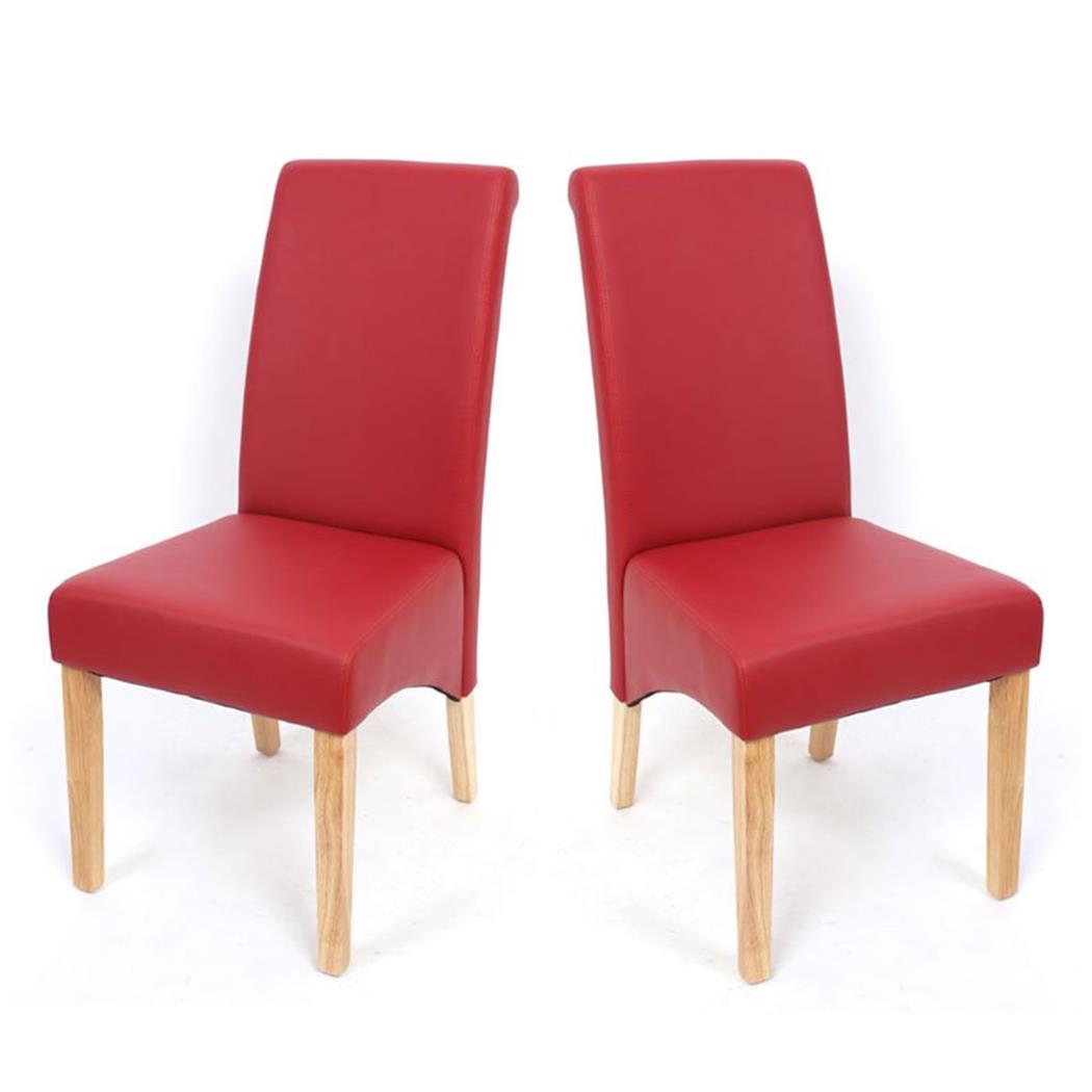 SET van 2 Eetkamerstoelen M37, Bekleed met Mat Rood Leder en Lichthouten Poten