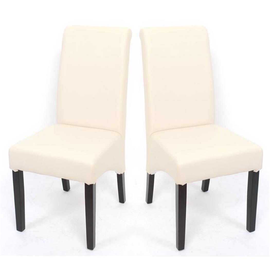 SET van 2 Eetkamerstoelen M37, Bekleed met Beige Leder en Zwarte Poten