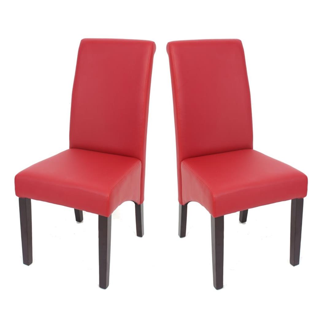 SET van 2 Eetkamerstoelen M37, Bekleed met Mat Rood Leder en Zwarte Poten