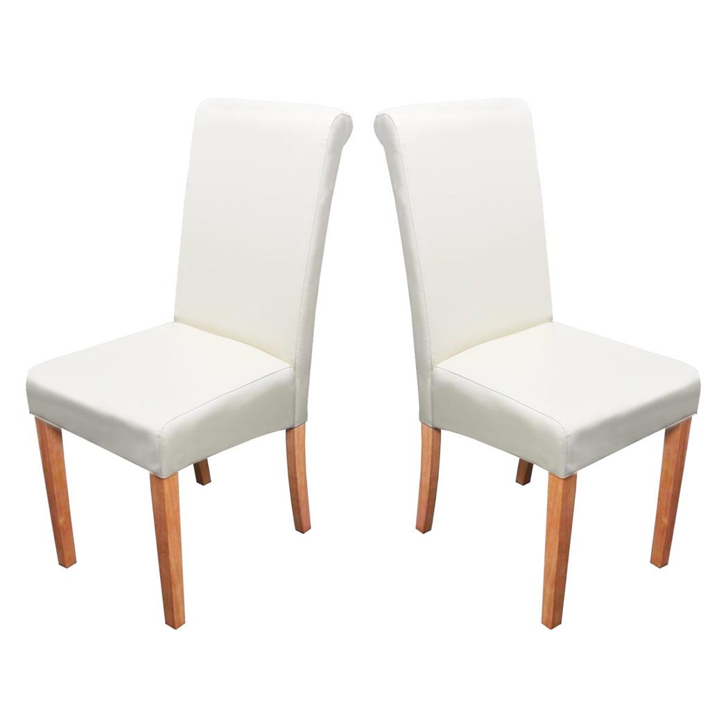 Set van 2 Eetkamerstoelen NOVARA II, in Beige Echt Leder, Lichthouten Poten