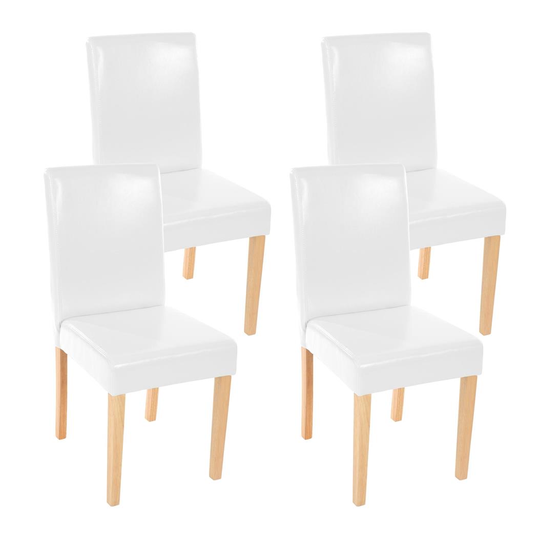 Set van 4 Eetkamerstoelen LITAU, Prachtig Ontwerp, Wit Leder, Lichthouten Poten