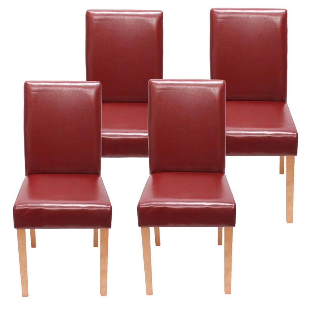 Set van 4 Eetkamerstoelen LITAU, Prachtig Ontwerp, Rood Leder, Lichthouten Poten