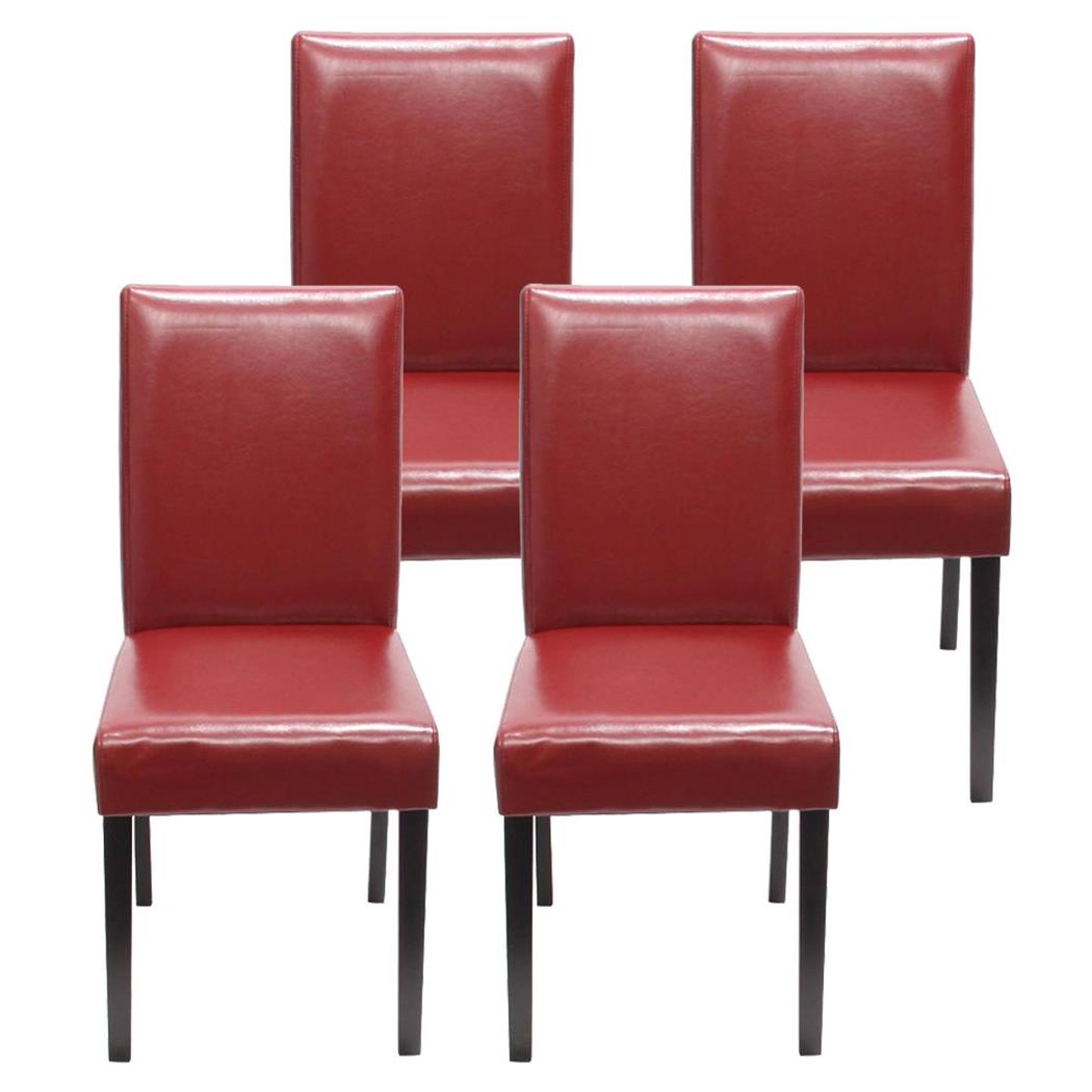 Set van 4 Eetkamerstoelen LITAU, Prachtig Ontwerp, Rood Leder, Zwarte Poten