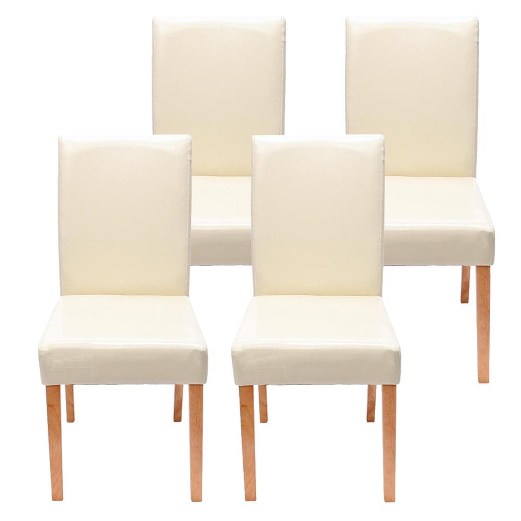 Set van 4 Eetkamerstoelen LITAU, Prachtig Ontwerp, Beige Leder, Lichthouten Poten