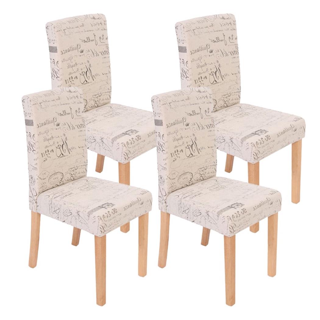 Set van 4 eetkamerstoelen DALI, Modern Ontwerp, Beige met Print, Lichtkleurige Poten