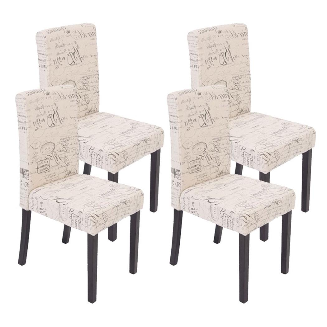 Set van 4 eetkamerstoelen DALI, Modern Ontwerp, Beige met Print, Donkerkleurige Poten