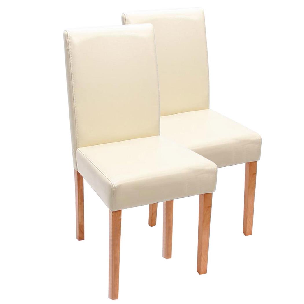 Set van 2 Eetkamerstoelen LITAU ECHT LEDER, Prachtig Ontwerp, Beige, Lichthouten Poten