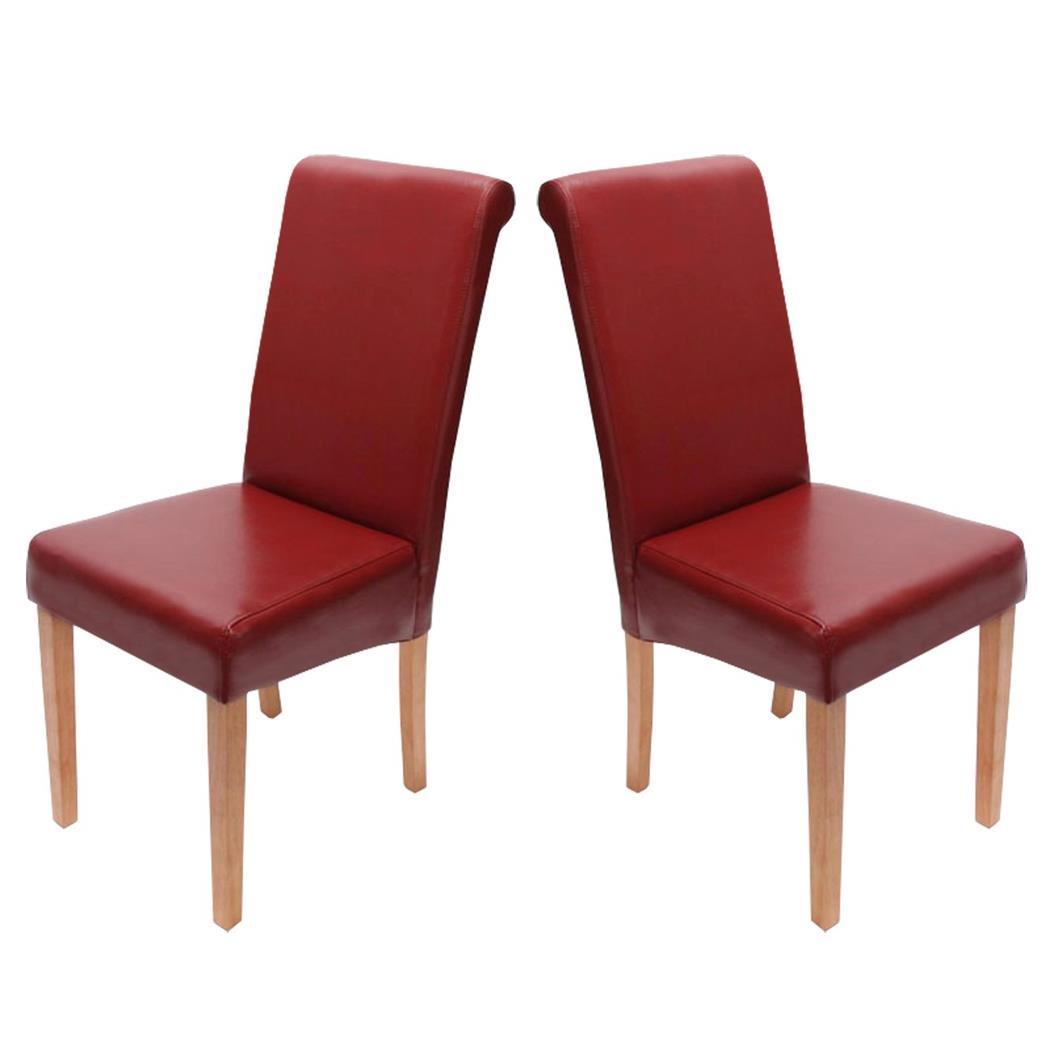 Set van 2 Eetkamerstoelen NOVARA II, in Rood Echt Leder, Lichthouten Poten