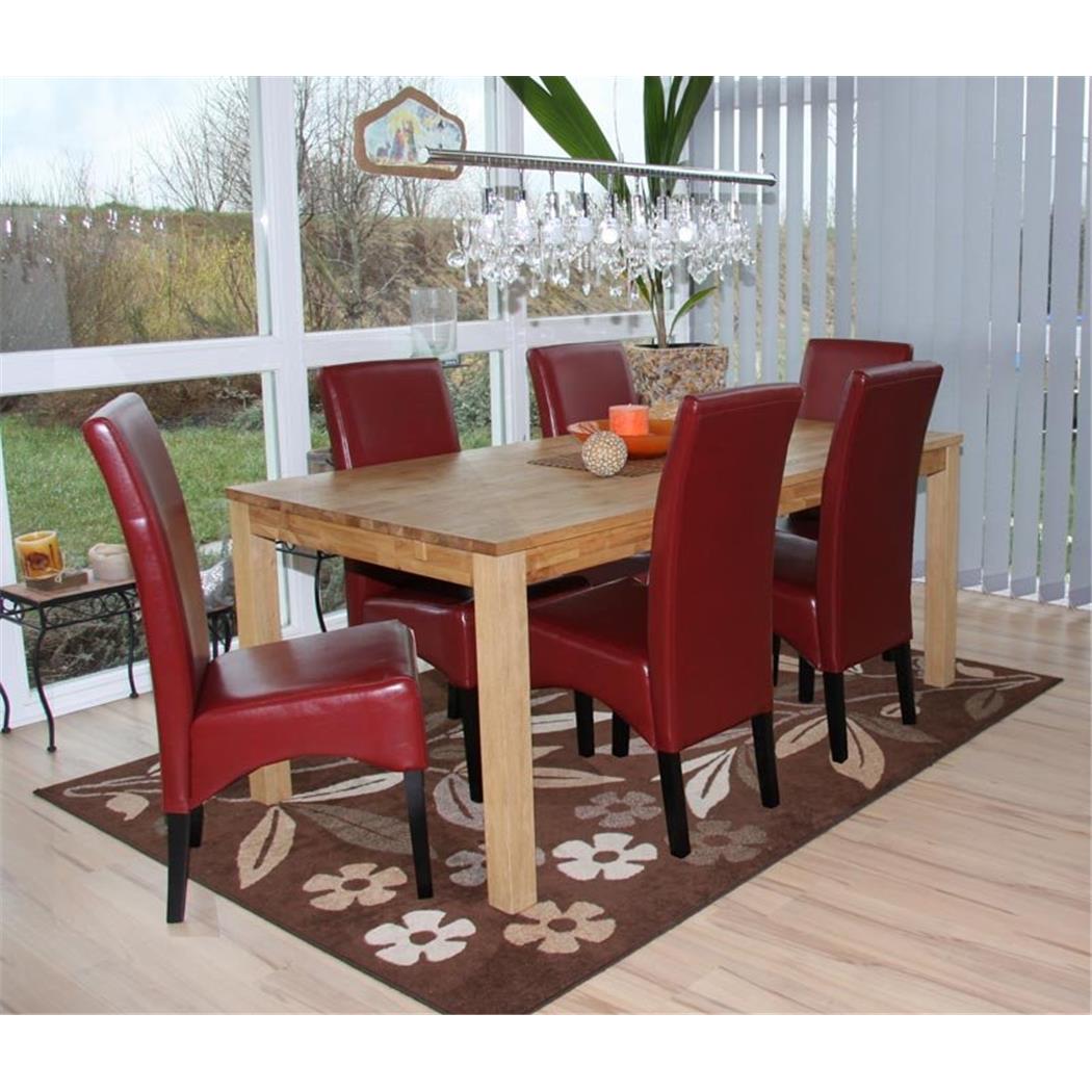 Set van 6 Eetkamerstoelen LATINA ECHT LEDER, Bordeaux met Donkerhouten Poten