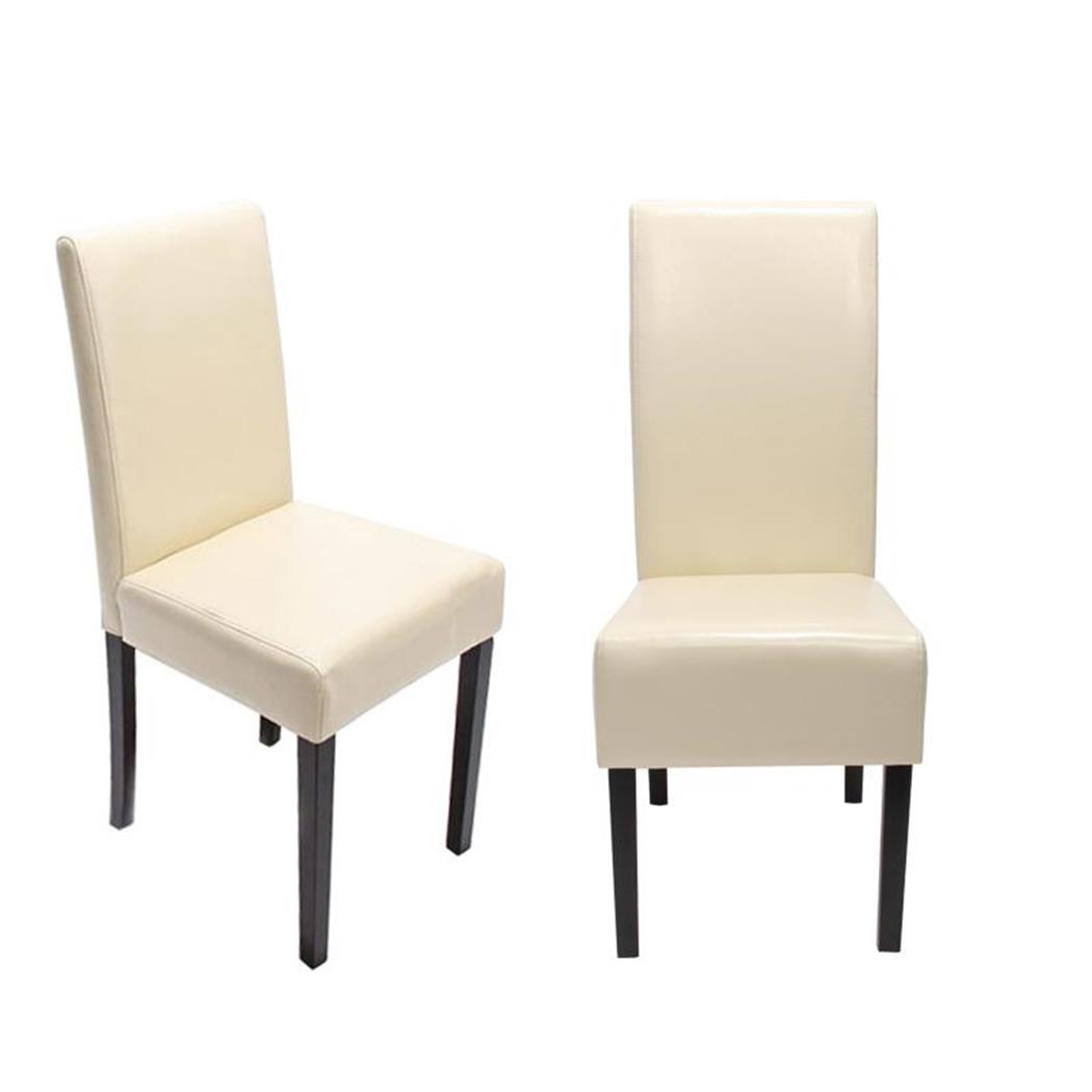 Set van 2 Eetkamerstoelen LITAU ECHT LEDER, Prachtig Ontwerp, Beige, Donkerhouten Poten