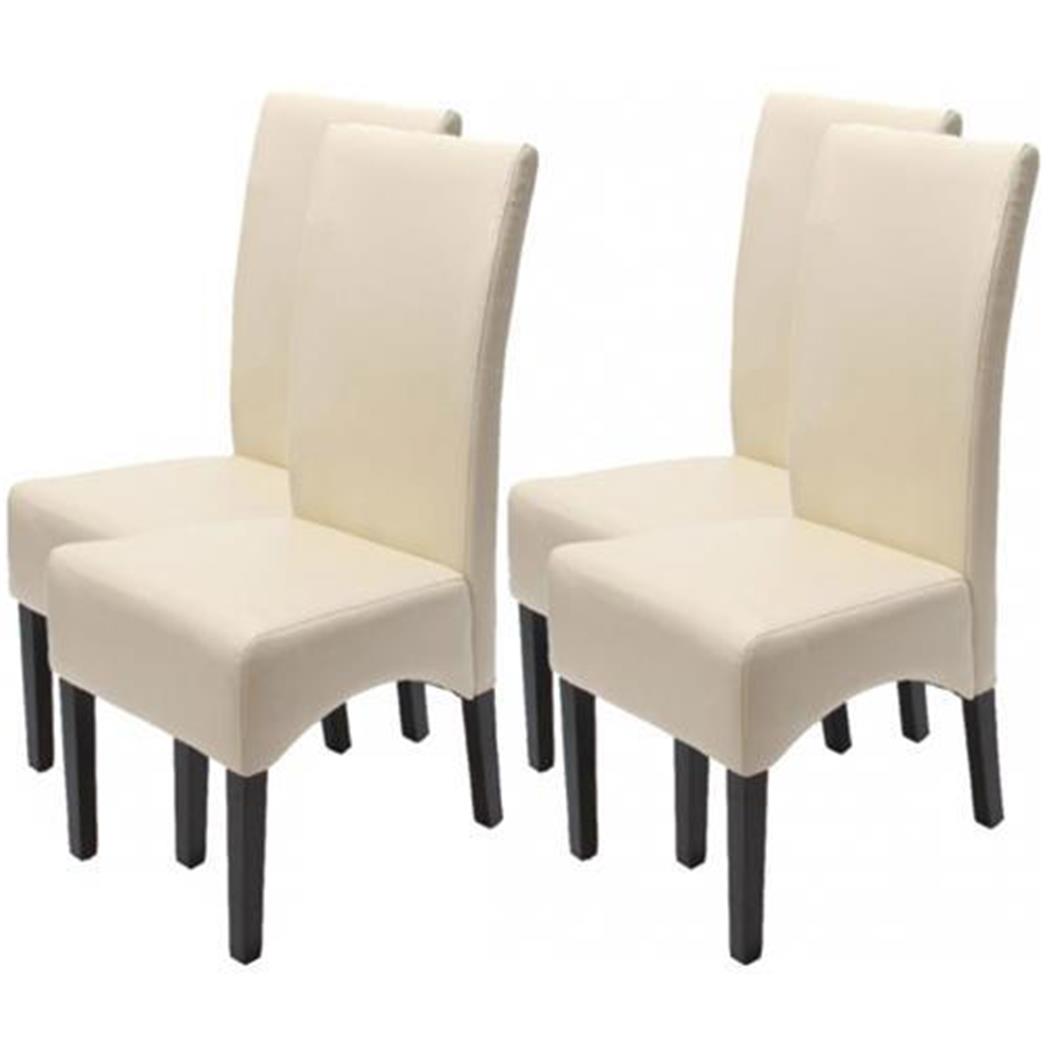 Set van 4 Eetkamerstoelen LATINA ECHT LEDER, Beige met Donkerhouten Poten