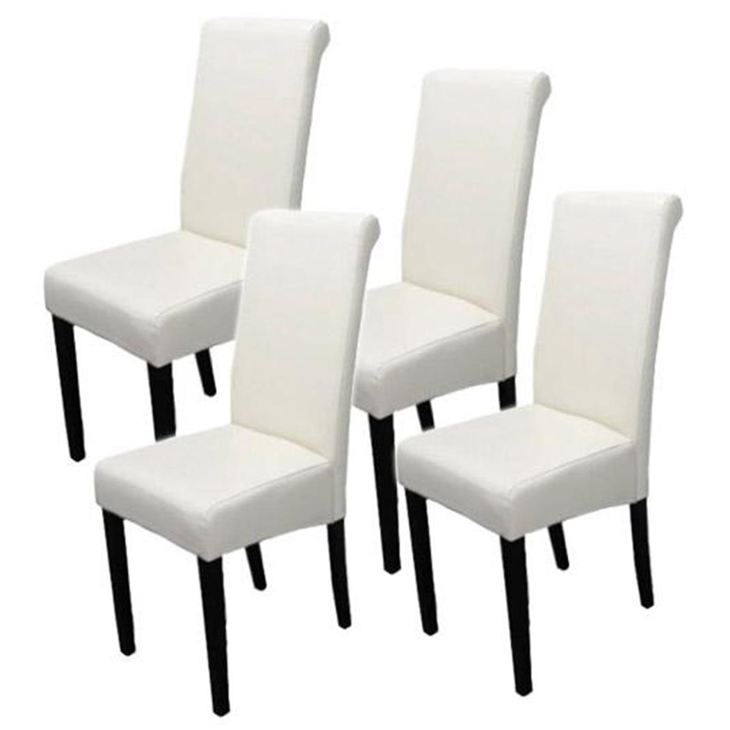 Set van 4 Eetkamerstoelen NOVARA II, in Beige Echt Leder, Donkerhouten Poten