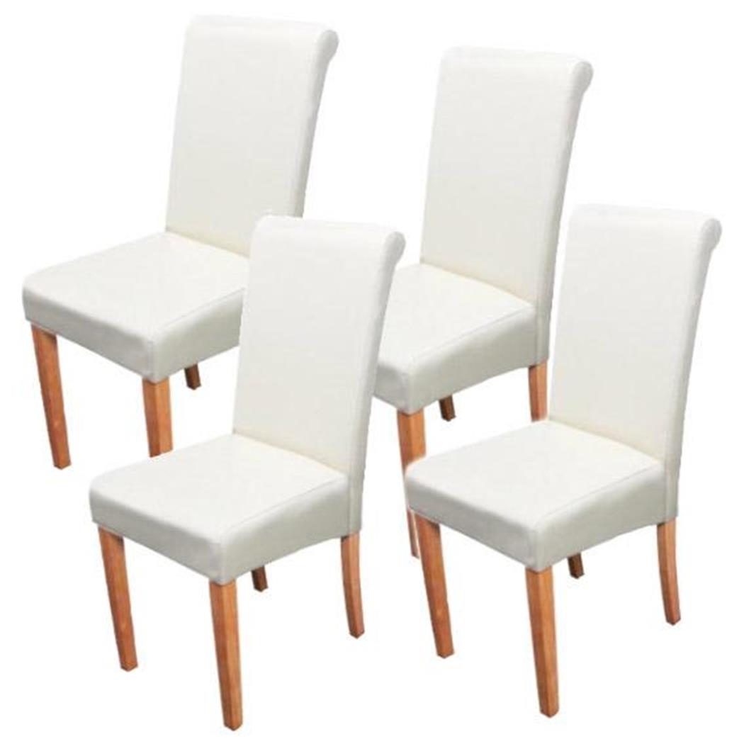 Set van 4 Eetkamerstoelen NOVARA II, in Beige Echt Leder, Lichthouten Poten