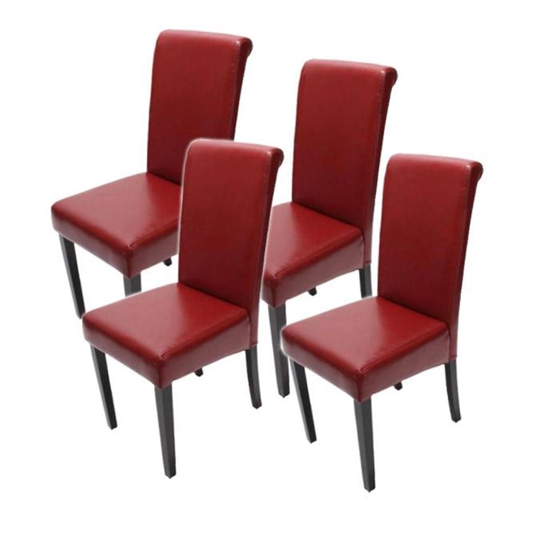 Set van 4 Eetkamerstoelen NOVARA II, in Rood Echt Leder, Donkerhouten Poten