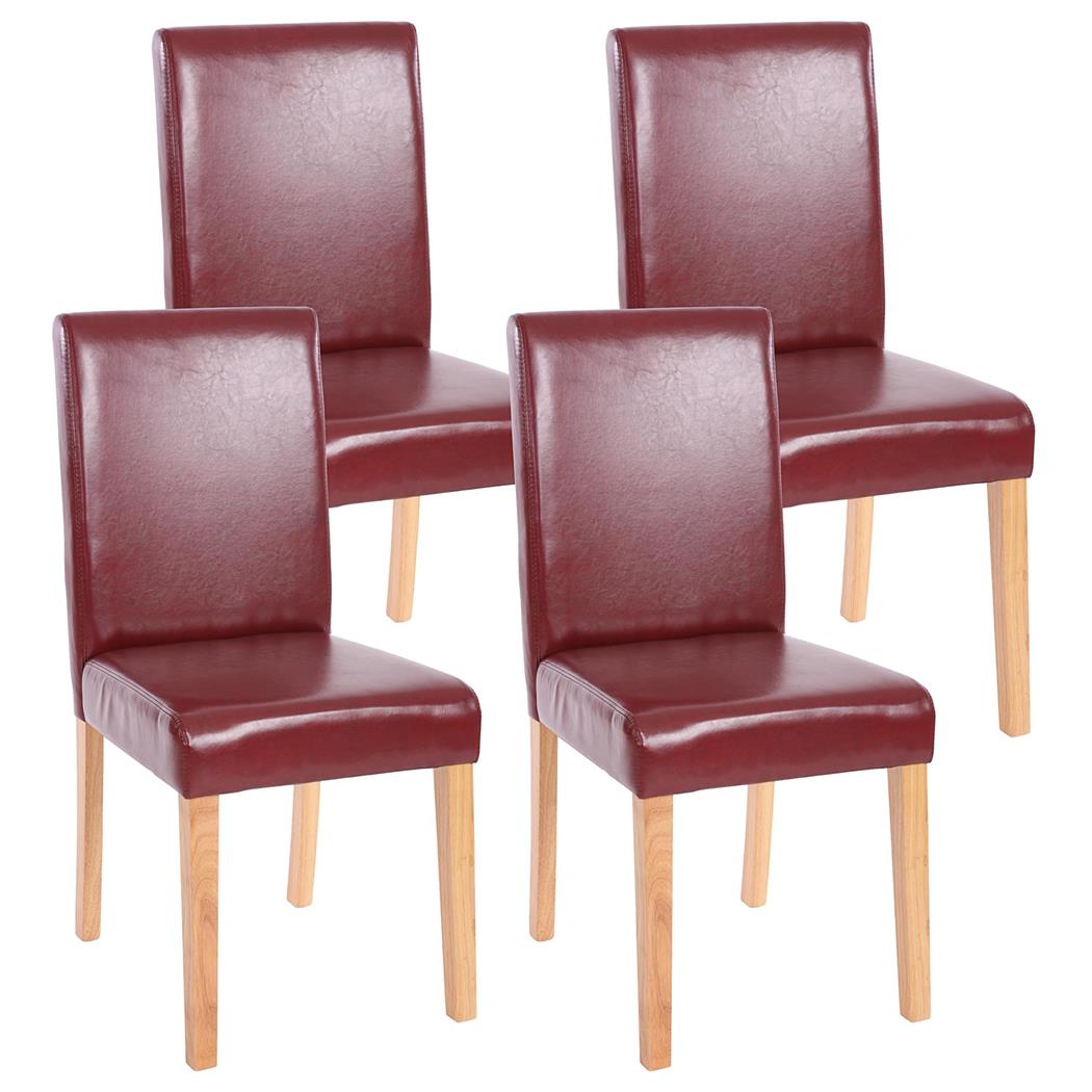 Set van 4 Eetkamerstoelen LITAU, Prachtig Ontwerp, Roodbruin Leder, Lichthouten Poten