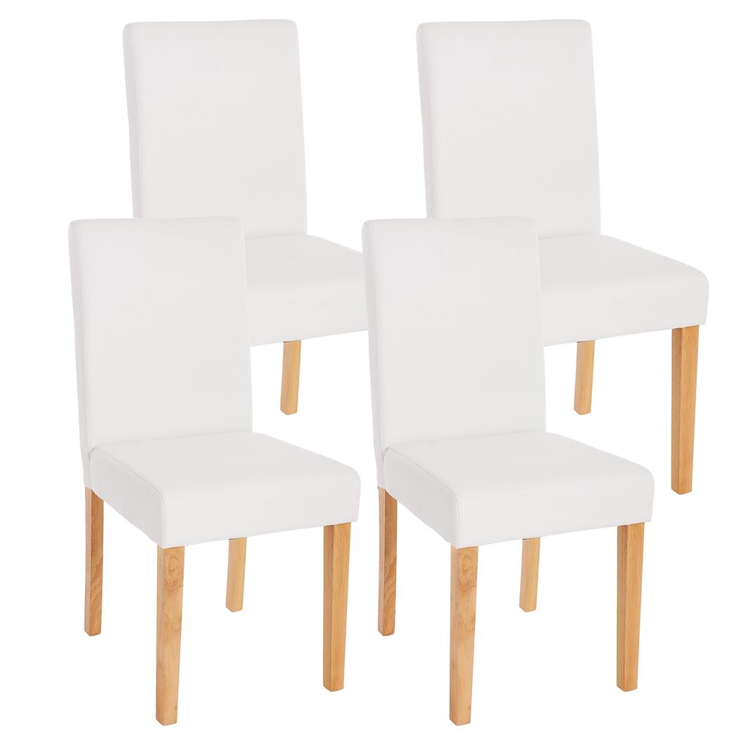 Set van 4 Eetkamerstoelen LITAU, Prachtig Ontwerp, Mat Wit Leder, Lichthouten Poten