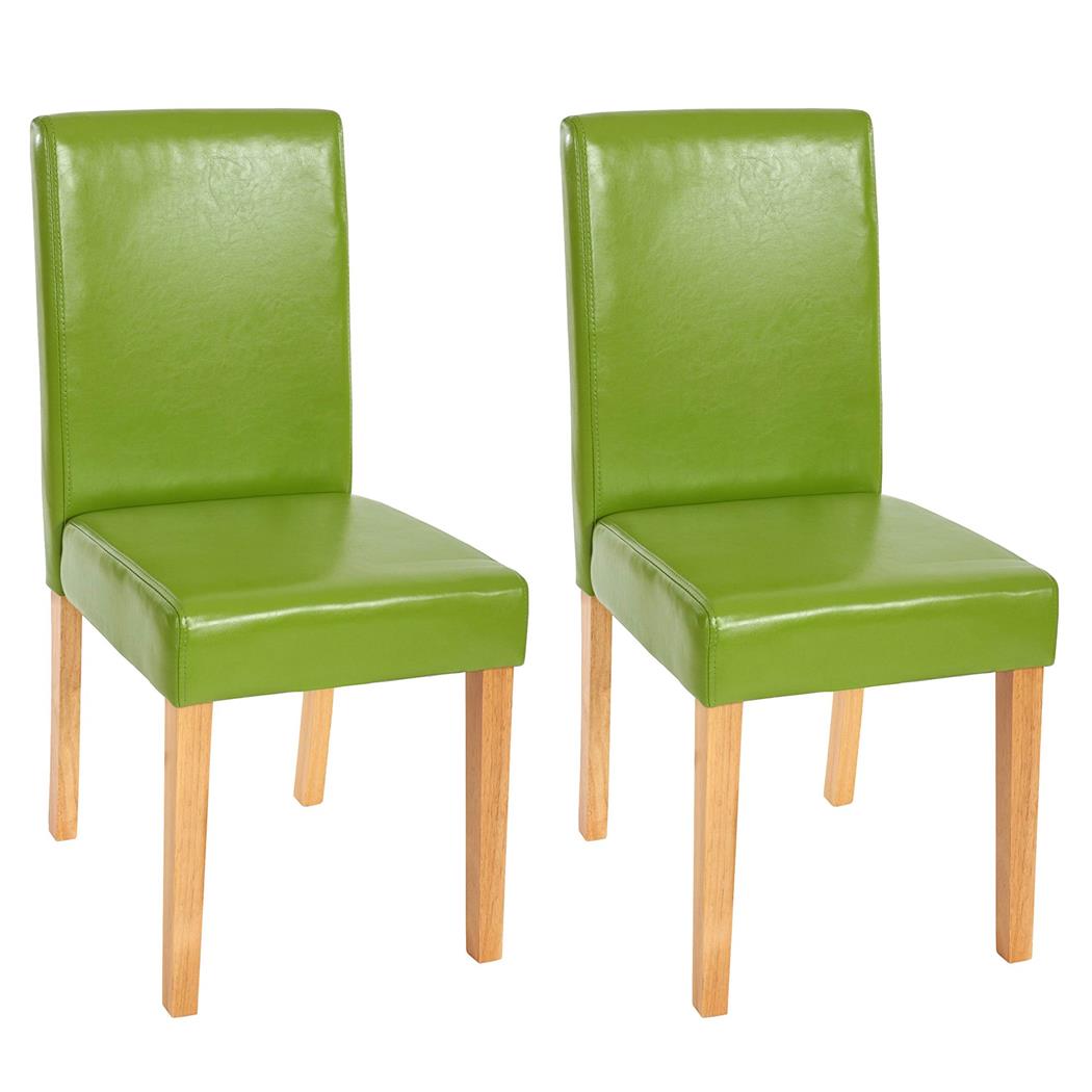 Set van 2 Eetkamerstoelen LITAU, Prachtig Ontwerp, Groen Leder, Lichthouten Poten