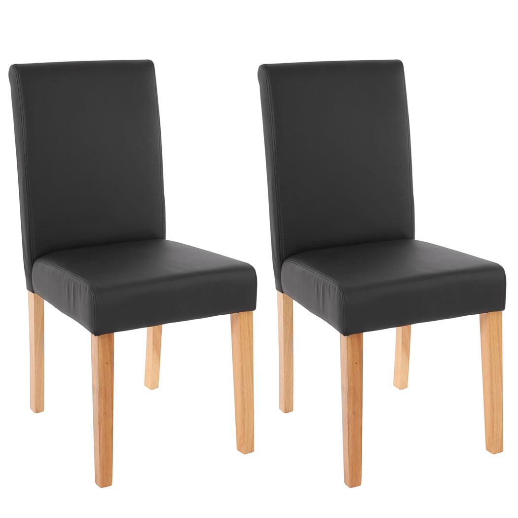 Set van 2 Eetkamerstoelen LITAU, Prachtig Ontwerp, Mat Zwart Leder, Lichthouten Poten