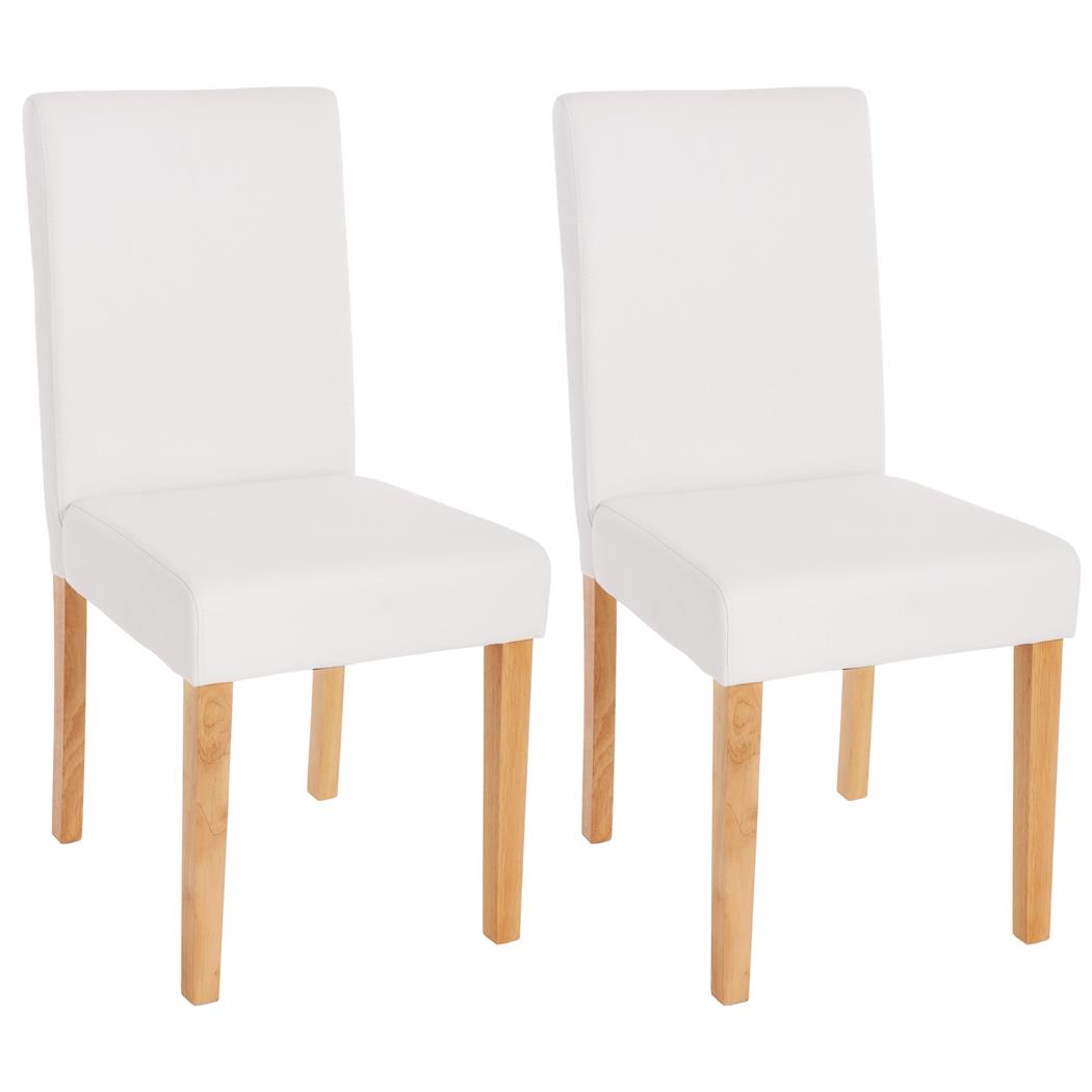 Set van 2 Eetkamerstoelen LITAU, Prachtig Ontwerp, Mat Wit Leder, Lichthouten Poten