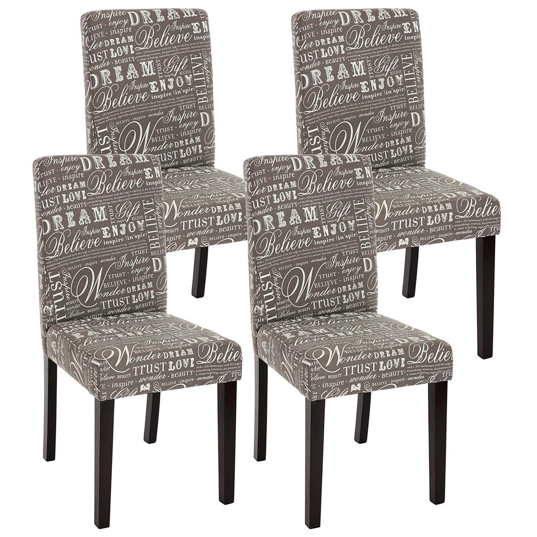 Set van 4 eetkamerstoelen DALI, Prachtig Motiefdesign, Grijze Stof en Donkere Poten