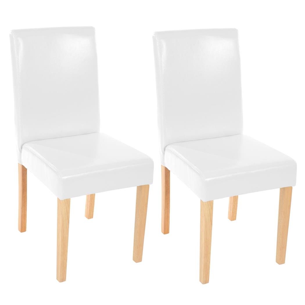 Set van 2 Eetkamerstoelen LITAU, Prachtig Ontwerp, Wit Leder, Lichthouten Poten