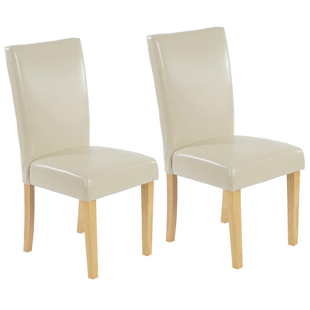 Set van 2 Eetkamerstoelen LITAU XL, Belastbaar tot 140kg, Heel Stevig in Beige Leder en Lichthouten Poten