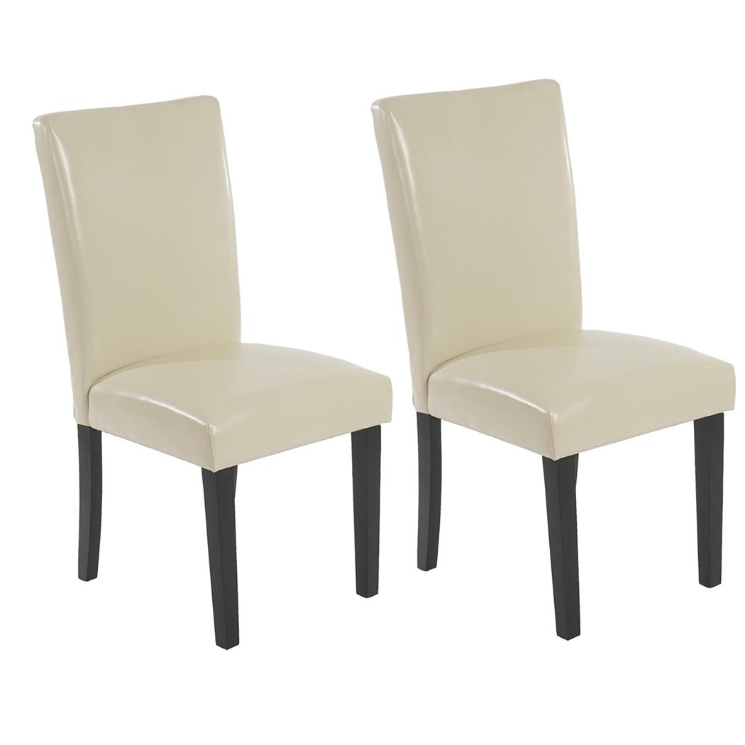 Set van 2 Eetkamerstoelen LITAU XL, Belastbaar tot 140kg, Heel Stevig in Beige Leder en Donkerhouten Poten