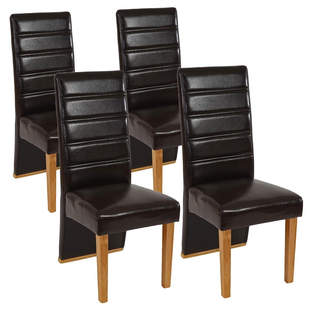 Set van 4 Eetkamerstoelen NERON, Uniek Ontwerp, Bruin Leder en Lichthouten Poten