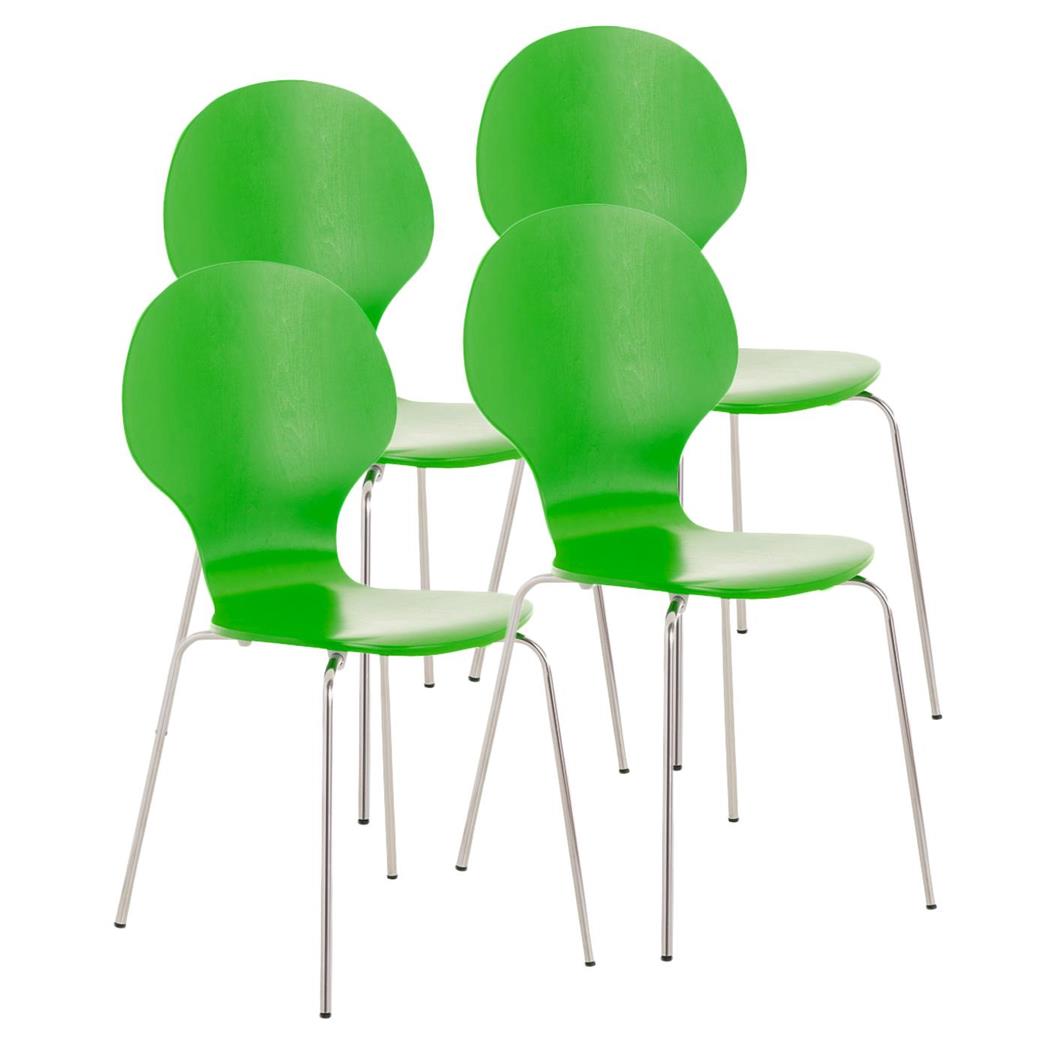 SET van 4 Keuken- of Eetkamerstoelen CARLO, Ergonomisch, in Hout en Metaal, Stapelbaar, in Groen