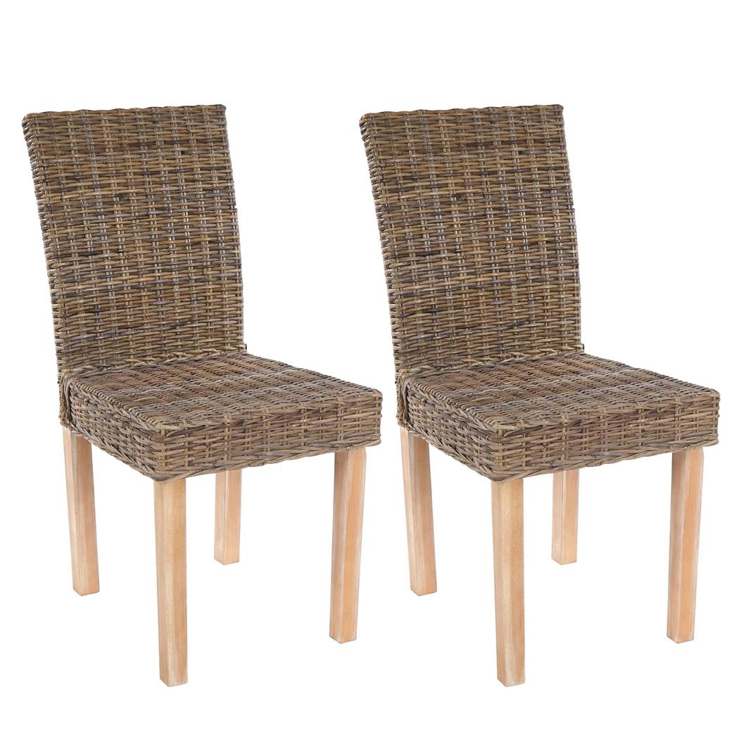 Set van 2 Eetkamerstoelen LUCA, In Polyrotan, Natuurlijke Grijze Kleur