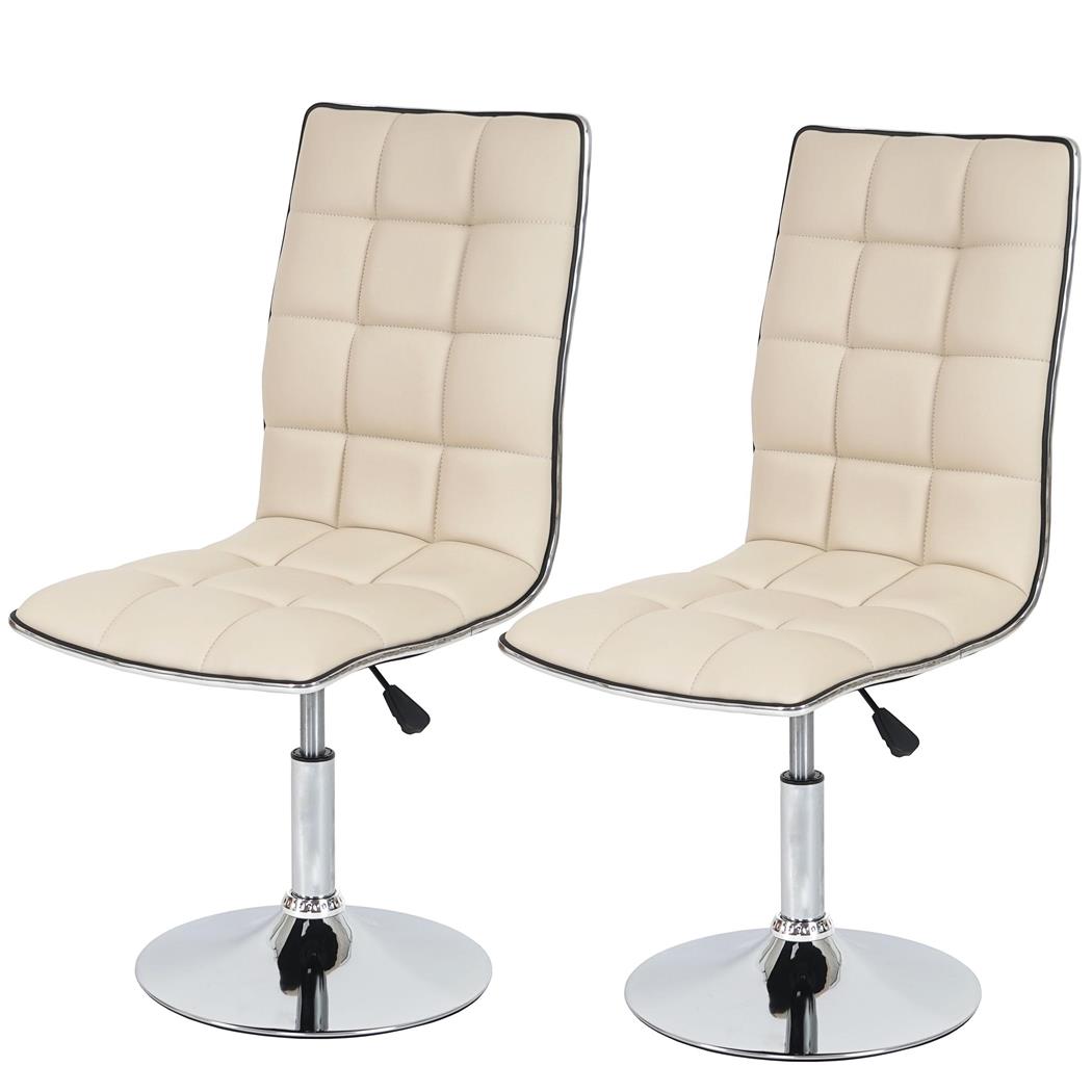 Set van 2 eetkamerstoelen ROGER, Prachtig Stikselontwerp, in Hoogte Verstelbaar, met Beige Leder