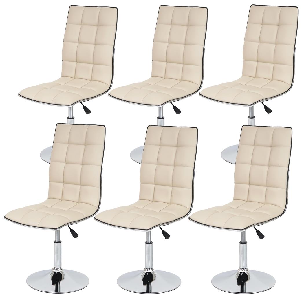 Set van 6 eetkamerstoelen ROGER, Prachtig Stikselontwerp, in Hoogte Verstelbaar, met Beige Leder