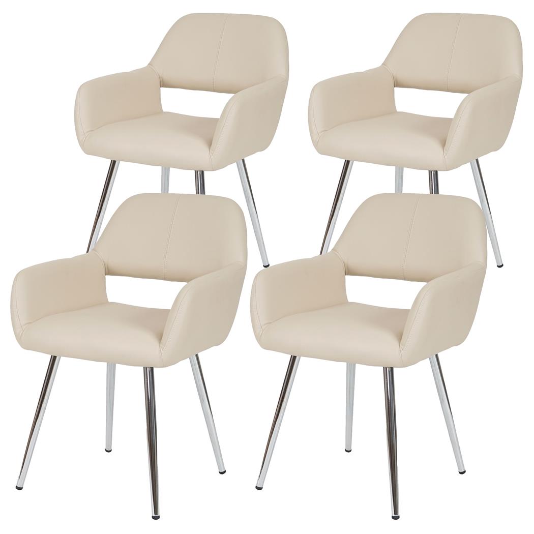 SET van 4 CALISA Stoelen, Trendy Design, Metalen Onderstel, in Beige Leder