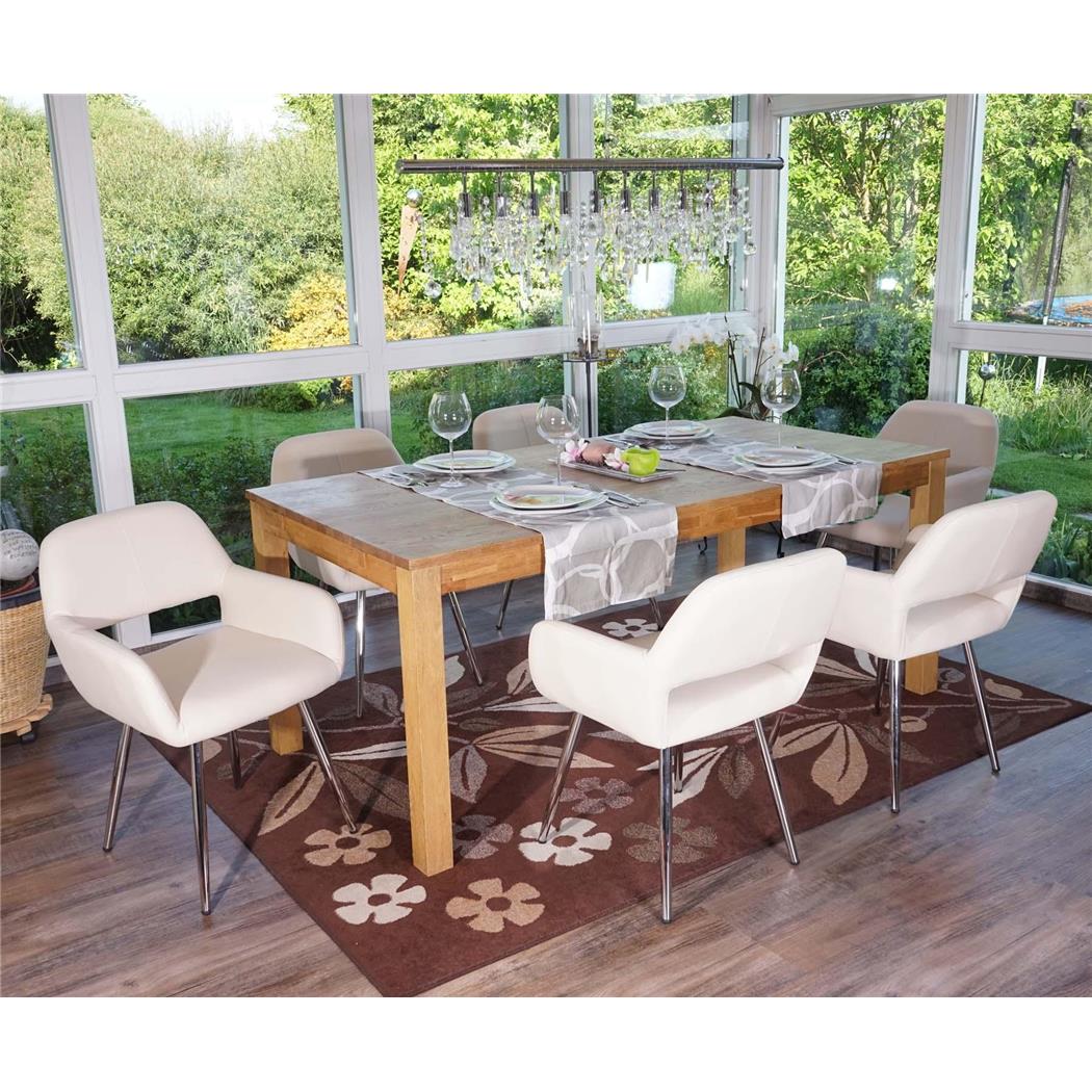 SET van 6 CALISA Stoelen, Trendy Design, Metalen Onderstel, in Beige Leder