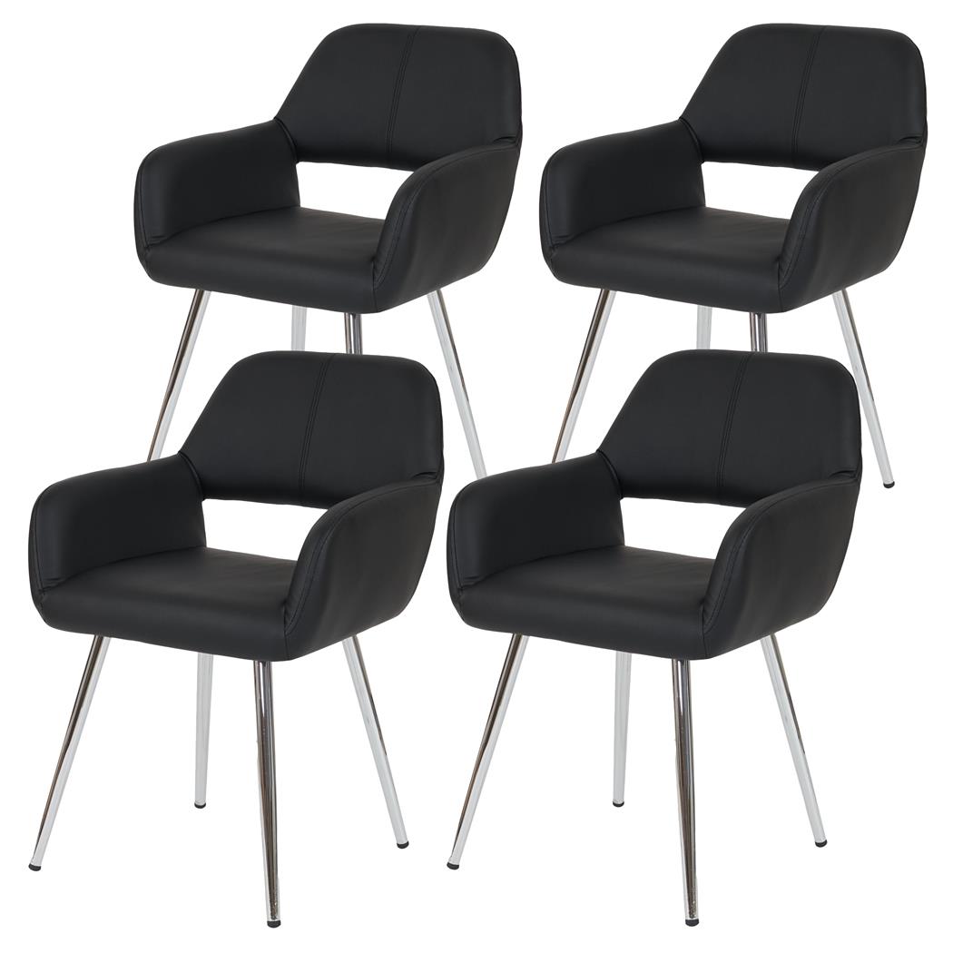 SET van 4 CALISA Stoelen, Trendy Design, Metalen Onderstel, in Zwart Leder