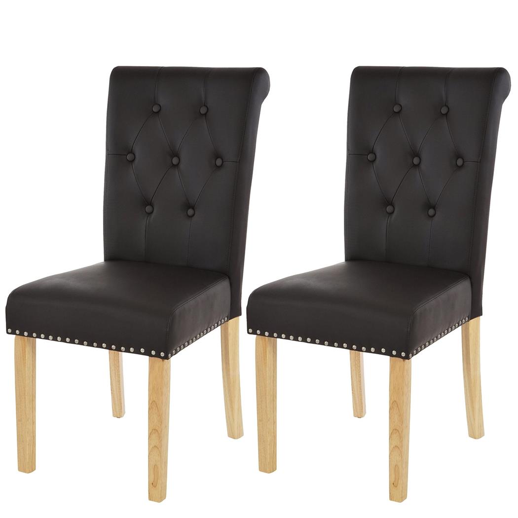 Set van 2 eetkamerstoelen CHARLES, Chesterfield-stijl met Capitonné, In Bruin Leder en Lichte Poten