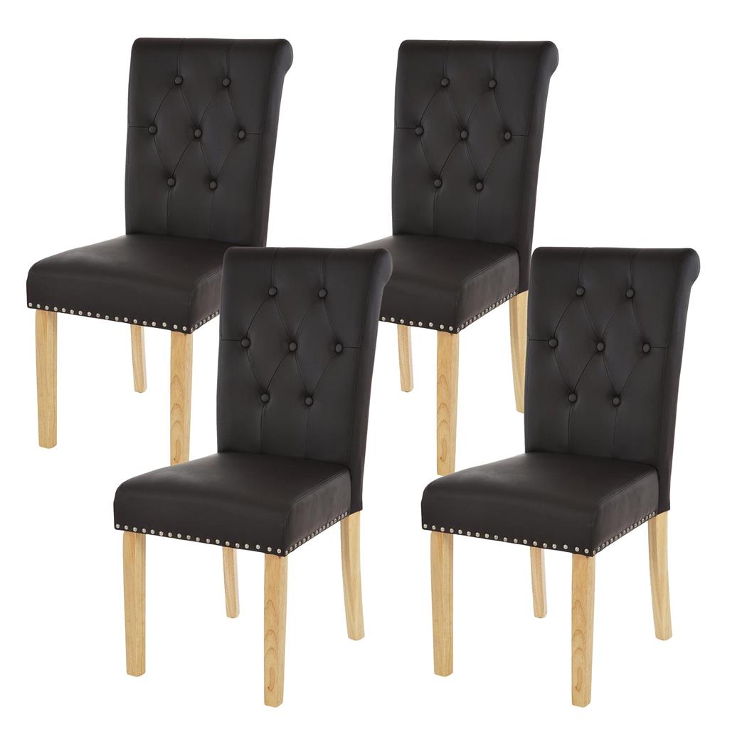 Set van 4 eetkamerstoelen CHARLES, Chesterfield-stijl met Capitonné, In Bruin Leder en Lichte Poten