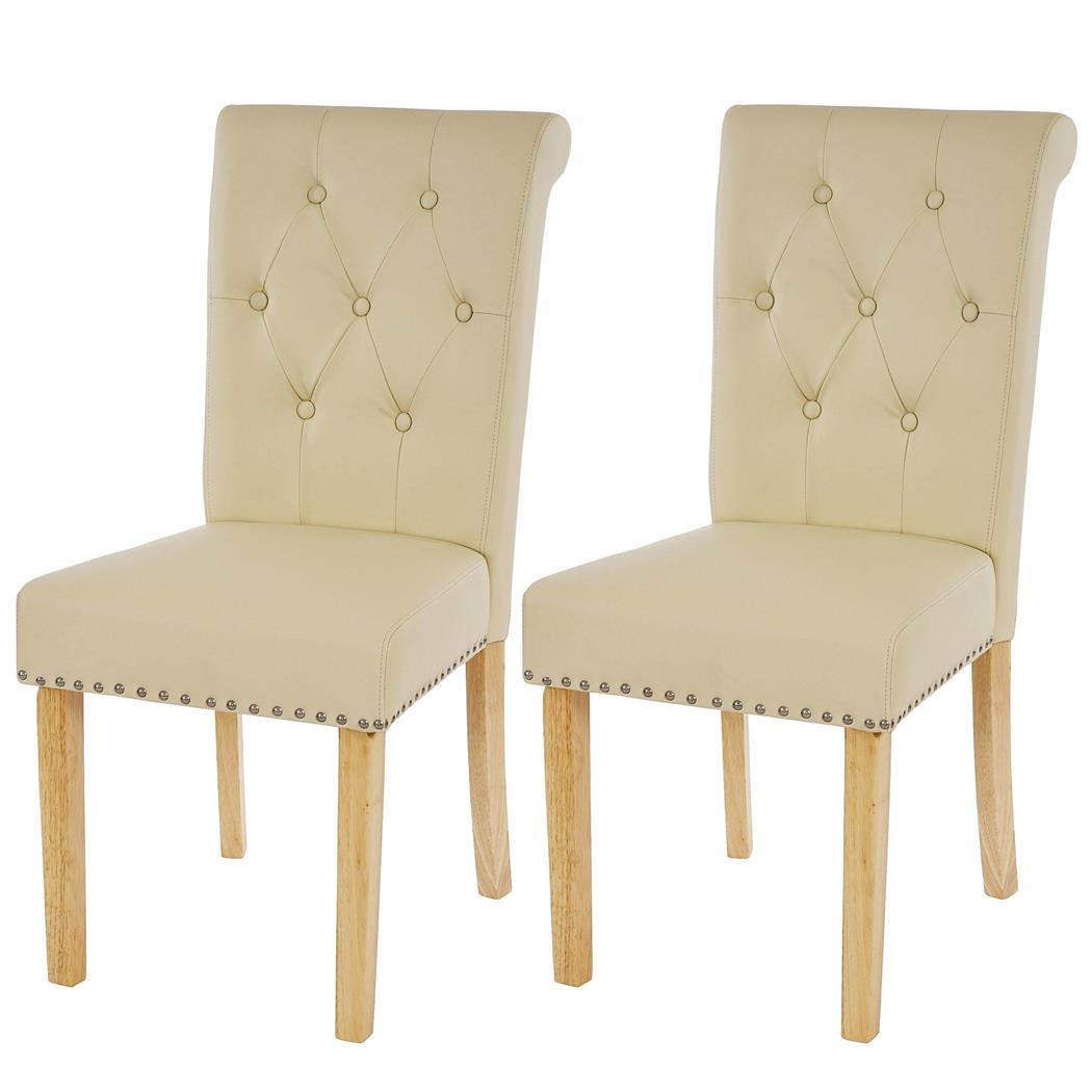 Set van 2 eetkamerstoelen CHARLES, Chesterfield-stijl met Capitonné, In Beige Leder en Lichte Poten