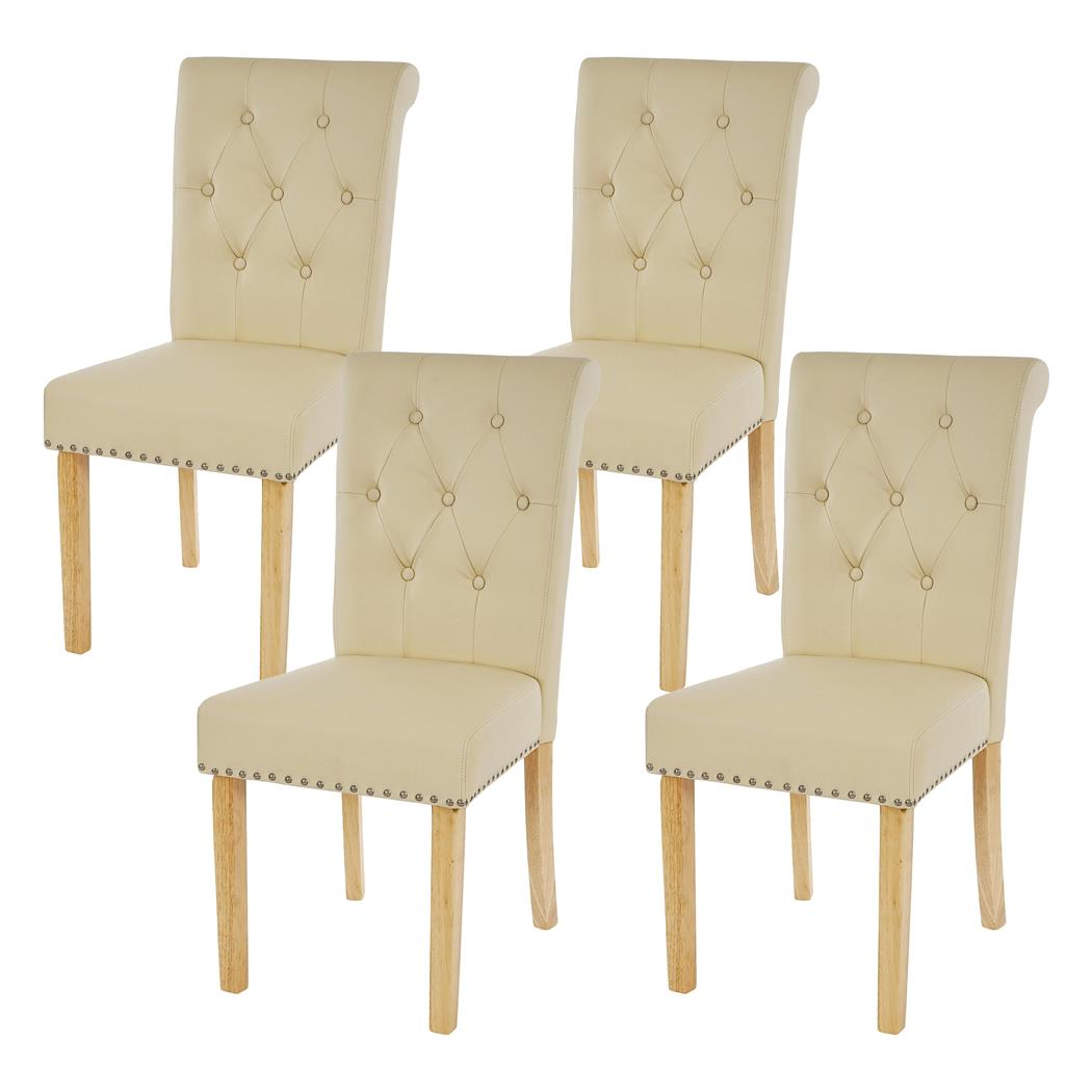 Set van 4 eetkamerstoelen CHARLES, Chesterfield-stijl met Capitonné, In Beige Leder en Lichte Poten