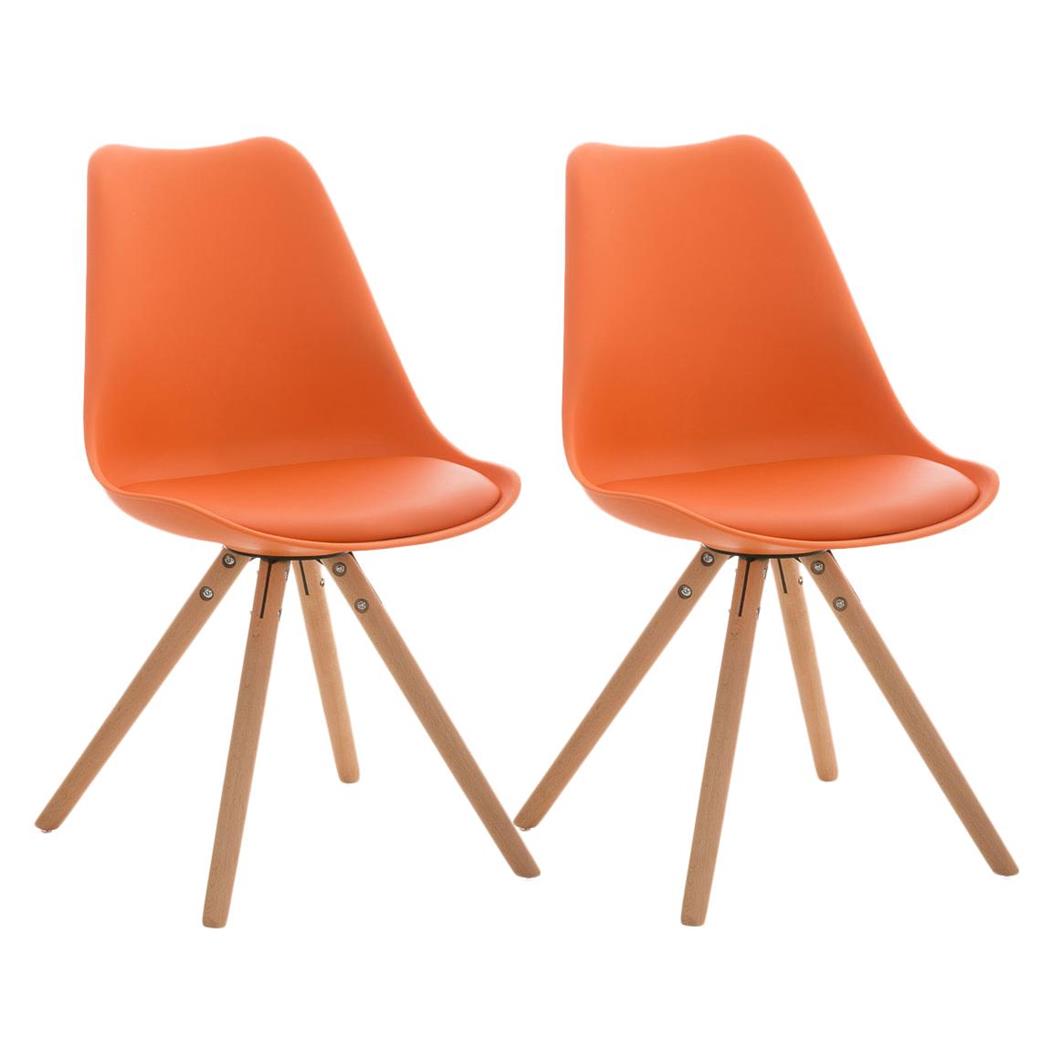 Set van 2 Stoelen TAYLOR, Kleur Oranje, Lichthouten Poten, Lederen Zitting, Exclusief Ontwerp