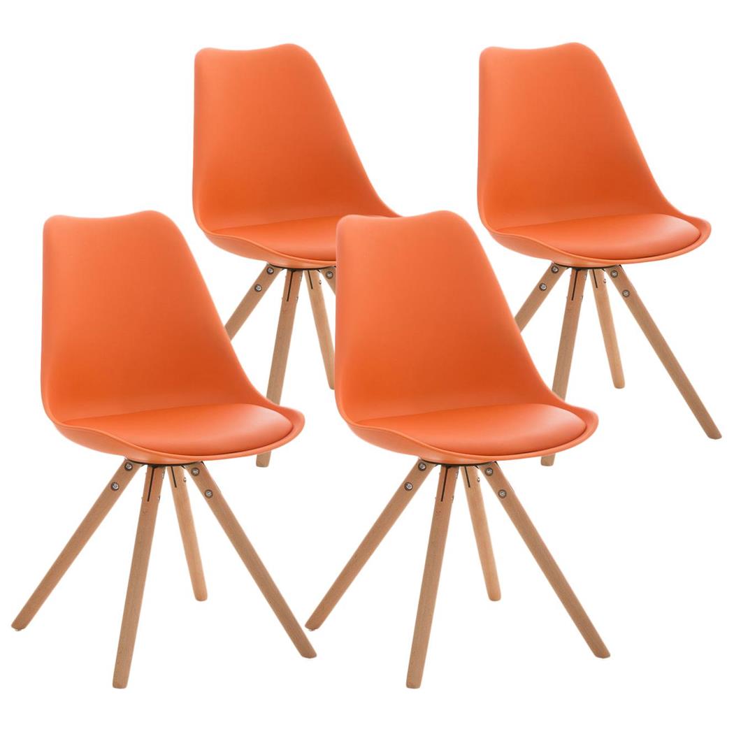 Set van 4 Stoelen TAYLOR, Kleur Oranje, Lichthouten Poten, Lederen Zitting, Exclusief Ontwerp