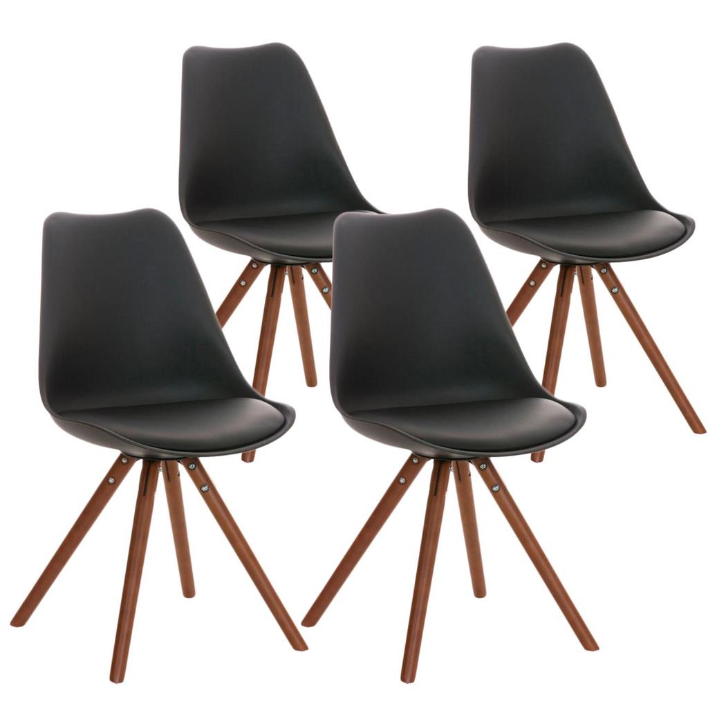 Set van 4 Stoelen TAYLOR, Kleur Zwart, Donkerhouten Poten, Lederen Zitting, Exclusief Ontwerp