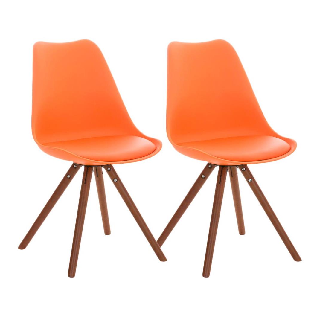 Set van 2 Stoelen TAYLOR, Kleur Oranje, Donkerhouten Poten, Lederen Zitting, Exclusief Ontwerp