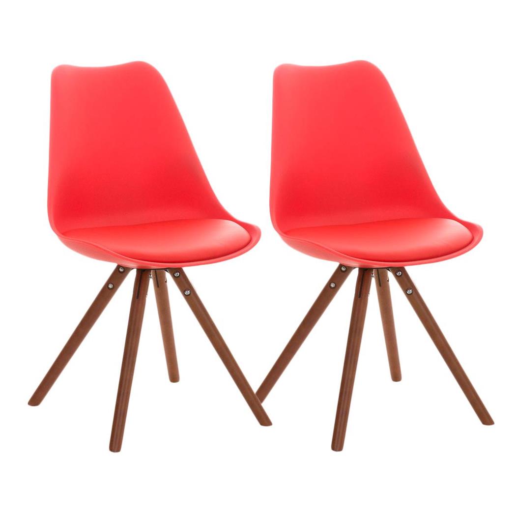 Set van 2 Stoelen TAYLOR, Kleur Rood, Donkerhouten Poten, Lederen Zitting, Exclusief Ontwerp