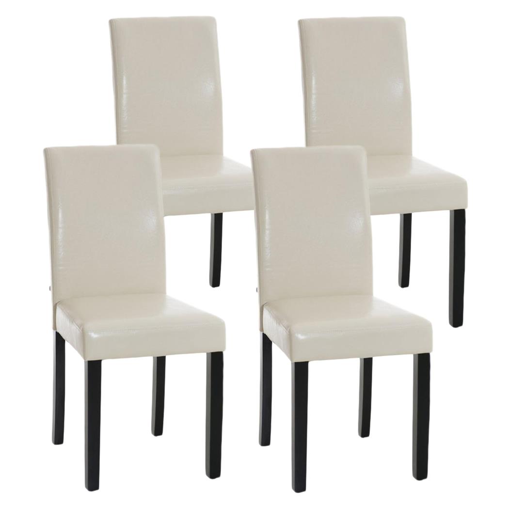 Set van 4 Eetkamerstoelen CAPRI, Crèmekleurig Leder en Donkere Houtkleurige Poten, Heel Stevig en Comfortabel