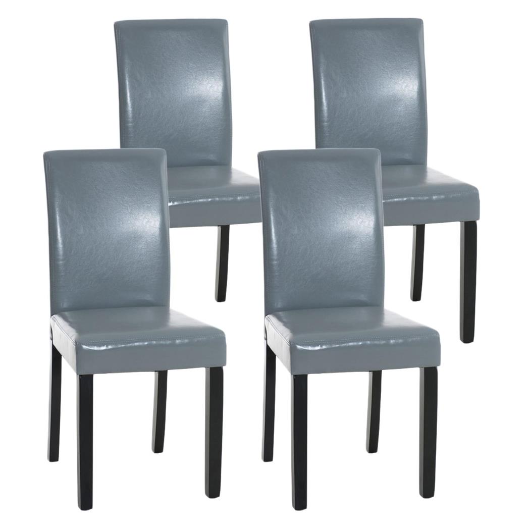 Set van 4 Eetkamerstoelen CAPRI, Grijs Leder en Donkere Houtkleurige Poten, Heel Stevig en Comfortabel